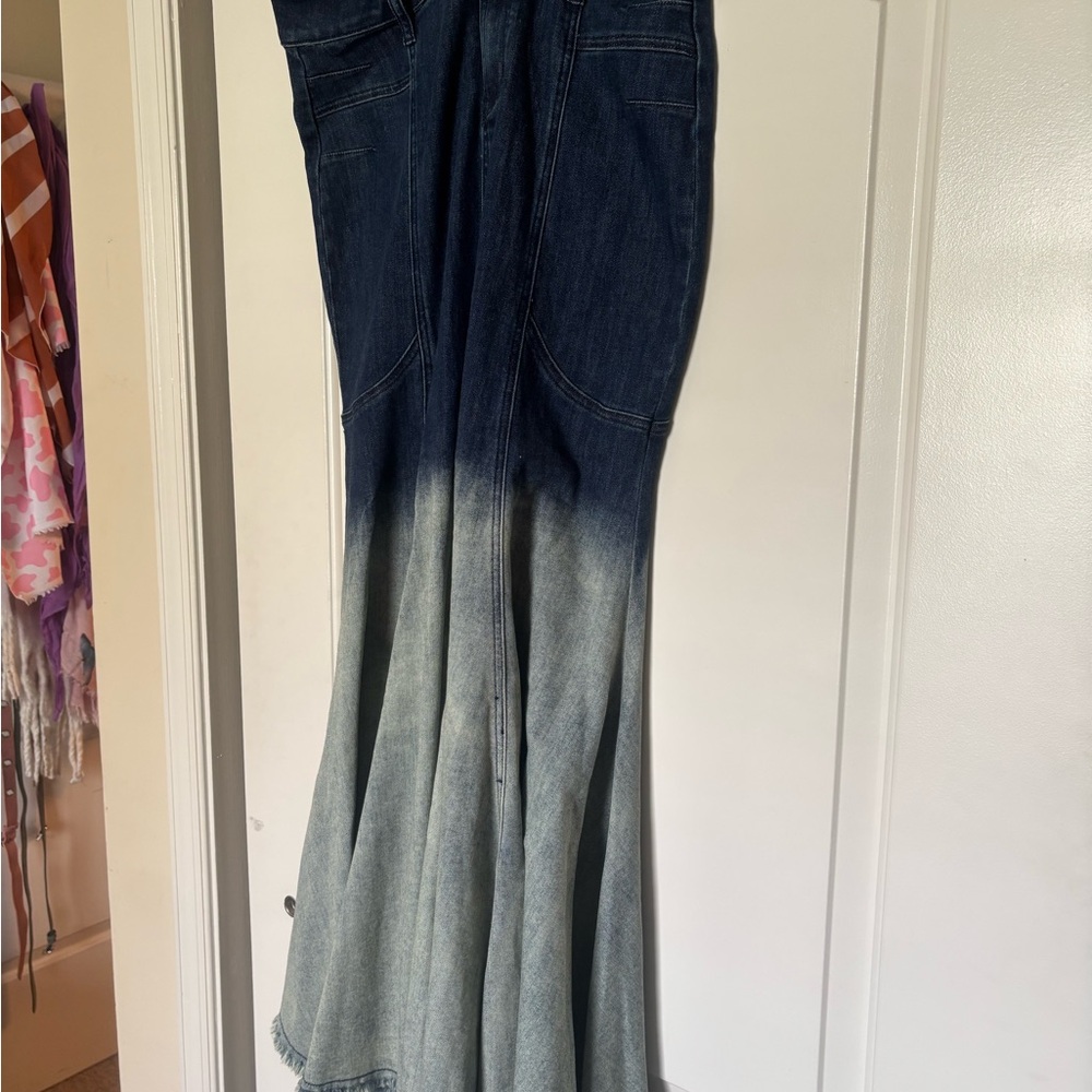 Current Mood Dark Blue to Light denim Flare Jean skirt XL